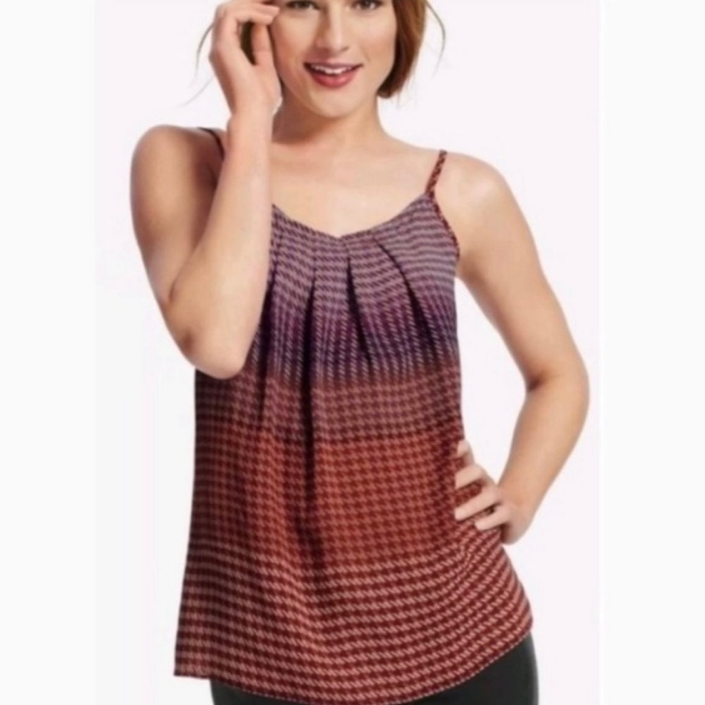 CAbi Ombre Houndstooth Spaghetti Strap Camisole in Burgundy and Purple